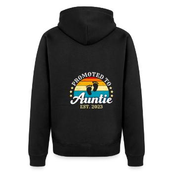 Promoted to Auntie 2023 Promotion Best Aunt - Unisex Premium Organic Zip Hoodie - black - Back - Nico (187cm)