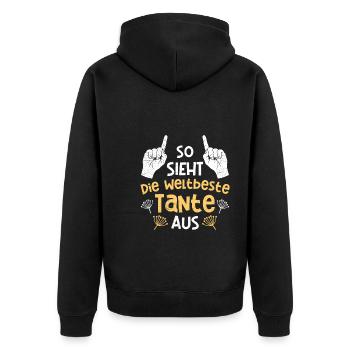 So sieht die weltbeste Tante aus Beste Tante - Unisex Premium Bio Zip Hoodie - Schwarz - Hinten - Nico (187cm)