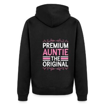 Premium Tante das Original Patentante Tante - Unisex Premium Bio Zip Hoodie - Schwarz - Hinten - Nico (187cm)