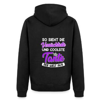 So sieht coolste Tante aus verrückte Tante - Unisex Premium Bio Zip Hoodie - Schwarz - Hinten - Nico (187cm)