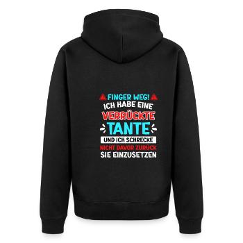 Finger weg! Habe eine verrückte Tante coole Tante - Unisex Premium Bio Zip Hoodie - Schwarz - Hinten - Nico (187cm)