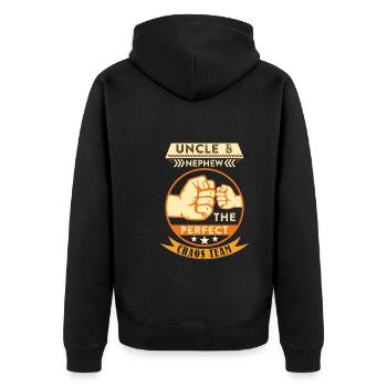 Uncle and nephew the perfect chaos team - Unisex Premium Organic Zip Hoodie - black - Back - Nico (187cm)