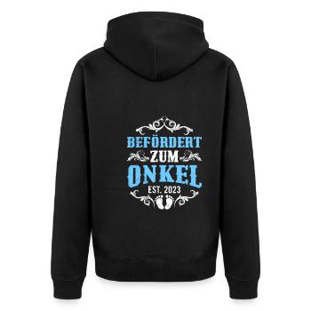 Onkel 2023 - Unisex Premium Bio Zip Hoodie - Schwarz - Hinten - Nico (187cm)