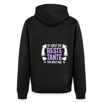 So sieht die beste Tante aus Nichte Neffe Tante - Unisex Premium Bio Zip Hoodie - Schwarz - Hinten - Nico (187cm)