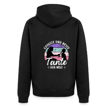 Coolste und Beste Tante der Welt Onkel Tante - Unisex Premium Bio Zip Hoodie - Schwarz - Hinten - Nico (187cm)
