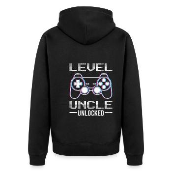 Level Unlocked Uncle - Unisex Premium Organic Zip Hoodie - black - Back - Nico (187cm)