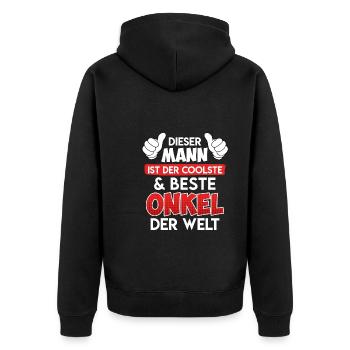Der coolste Onkel der Welt Onkel Spruch - Unisex Premium Bio Zip Hoodie - Schwarz - Hinten - Nico (187cm)