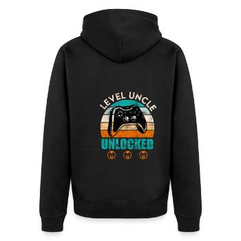 Level Onkel freigeschaltet Onkel - Unisex Premium Bio Zip Hoodie - Schwarz - Hinten - Nico (187cm)