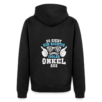 So sieht ein richtig cooler Onkel aus - Unisex Premium Bio Zip Hoodie - Schwarz - Hinten - Nico (187cm)
