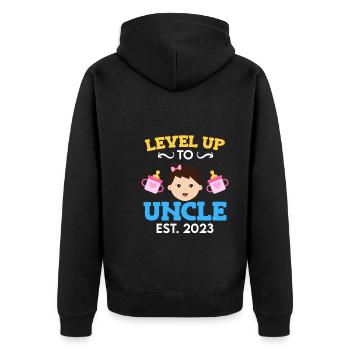 Level up to Uncle 2023 Uncle 2023 - Unisex Premium Organic Zip Hoodie - black - Back - Nico (187cm)
