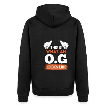 O.G. Onkel Gangster Onkel - Unisex Premium Bio Zip Hoodie - Schwarz - Hinten - Nico (187cm)