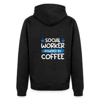 Powered with Coffee Cup Social Worker - Unisex Premium Organic Zip Hoodie - black - Back - Nico (187cm)