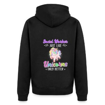 Like unicorns, only better, social worker - Unisex Premium Organic Zip Hoodie - black - Back - Nico (187cm)