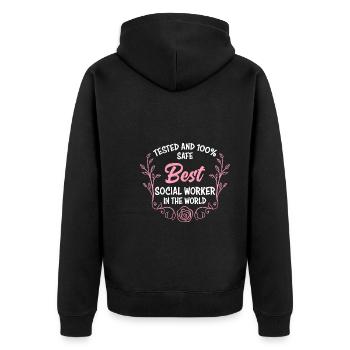 Tested and safe I am a social worker - Unisex Premium Organic Zip Hoodie - black - Back - Nico (187cm)