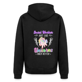 Wie Einhörner nur besser Sozialarbeiterin - Unisex Premium Bio Zip Hoodie - Schwarz - Hinten - Nico (187cm)