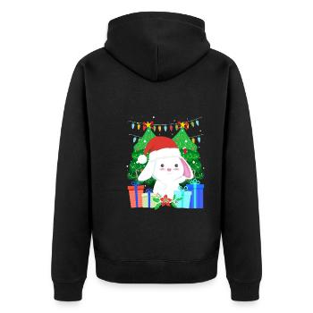 Niedlicher Haase Tannenbaum Weihnachten - Unisex Premium Bio Zip Hoodie - Schwarz - Hinten - Nico (187cm)