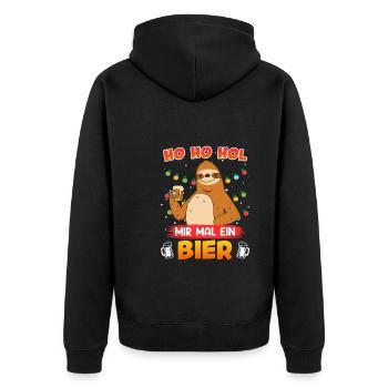 Ho Hol mir mal ein Bier Faultier Biertrinker - Unisex Premium Bio Zip Hoodie - Schwarz - Hinten - Nico (187cm)