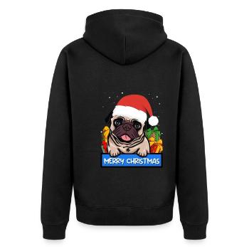 Mops Hund Hundebesitzer Merry Christmas - Unisex Premium Bio Zip Hoodie - Schwarz - Hinten - Nico (187cm)