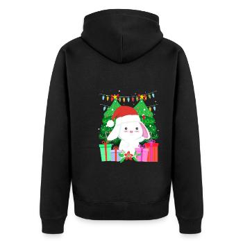 Niedlicher Haase Tannenbaum Weihnachten - Unisex Premium Bio Zip Hoodie - Schwarz - Hinten - Nico (187cm)