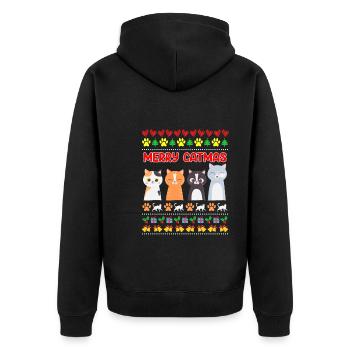 Meowy Christmas Ugly Christmas Weihnachten - Unisex Premium Bio Zip Hoodie - Schwarz - Hinten - Nico (187cm)