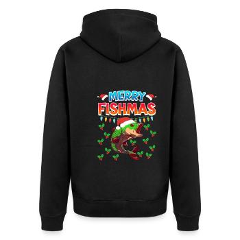 Niklaus Fish Christmas Merry Fishmas - Unisex Premium Organic Zip Hoodie - black - Back - Nico (187cm)