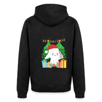 Niedlicher Haase Tannenbaum Weihnachten - Unisex Premium Bio Zip Hoodie - Schwarz - Hinten - Nico (187cm)