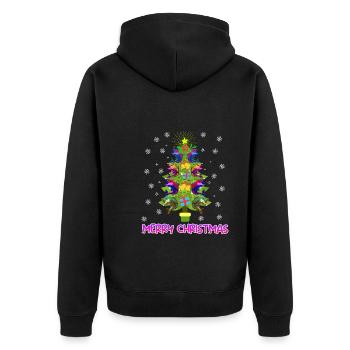 Merry Fish Tree Fish Angler - Unisex Premium Organic Zip Hoodie - black - Back - Nico (187cm)