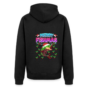 Niklaus Fish Christmas Merry Fishmas - Unisex Premium Organic Zip Hoodie - black - Back - Nico (187cm)