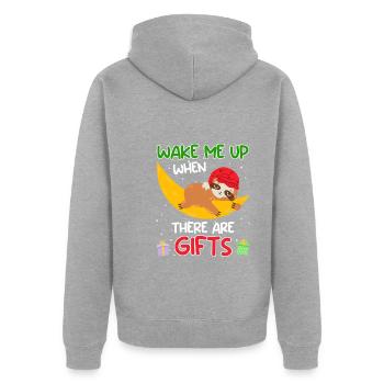 Weckt mich wenn es Geschenke gibt Faultier - Unisex Premium Bio Zip Hoodie - Grau meliert - Hinten - Nico (187cm)