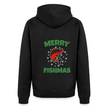 Merry Fishmas Angler Christmas Ugly Crhistmas - Unisex Premium Organic Zip Hoodie - black - Back - Nico (187cm)