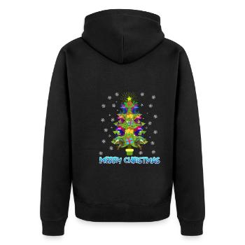 Merry Fish Tree Fish Angler - Unisex Premium Organic Zip Hoodie - black - Back - Nico (187cm)
