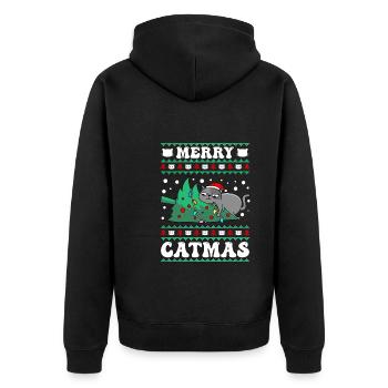 Merry Catmas Cats Christmas Cat Owner - Unisex Premium Organic Zip Hoodie - black - Back - Nico (187cm)