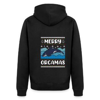 Merry Orcamas Orca Taucher Meeresbiologe - Unisex Premium Bio Zip Hoodie - Schwarz - Hinten - Nico (187cm)