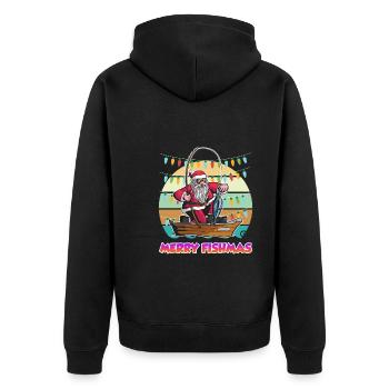 Merry Fishmas Nikolaus Angler Angel - Unisex Premium Organic Zip Hoodie - black - Back - Nico (187cm)