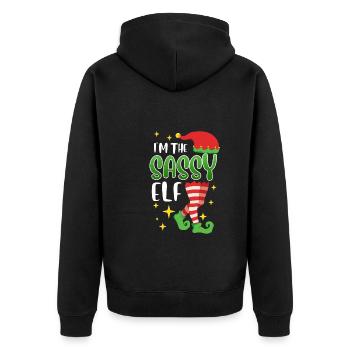 Freche Elfe Ich bin die sassy Elfe Nikolaus - Unisex Premium Bio Zip Hoodie - Schwarz - Hinten - Nico (187cm)