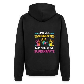 Quels sont vos superpouvoirs ? Je suis assistante maternelle - Veste à capuche bio Premium Unisexe - noir - Dos - Nico (187cm)