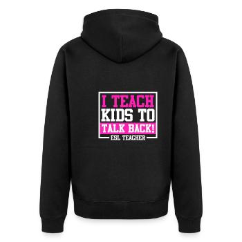 Ich lehre Kinder zu widersprechen ich bin Lehrer - Unisex Premium Bio Zip Hoodie - Schwarz - Hinten - Nico (187cm)
