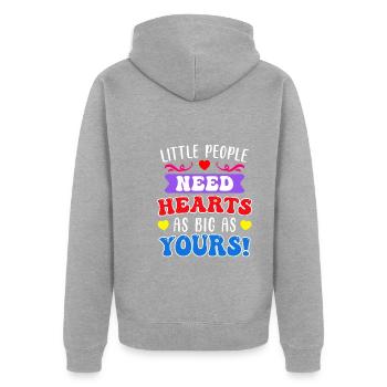 Kleine Menschen brauchen große Herzen Erzieherin - Unisex Premium Bio Zip Hoodie - Grau meliert - Hinten - Nico (187cm)
