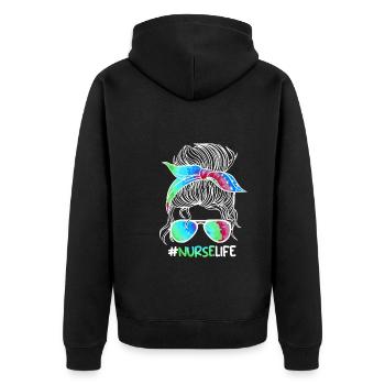 Nurse Life Ich bin Krankenschwester - Unisex Premium Bio Zip Hoodie - Schwarz - Hinten - Nico (187cm)