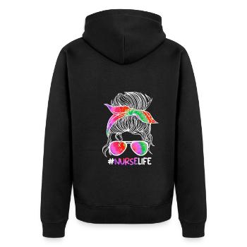 Nurse Life Ich bin Krankenschwester - Unisex Premium Bio Zip Hoodie - Schwarz - Hinten - Nico (187cm)