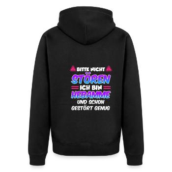 Bitte nicht stören ich bin die verrückte Hebamme - Unisex Premium Bio Zip Hoodie - Schwarz - Hinten - Nico (187cm)