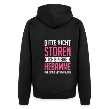 Bitte nicht stören ich bin eine gestörte Hebamme - Unisex Premium Bio Zip Hoodie - Schwarz - Hinten - Nico (187cm)
