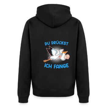 Du drückst ich fange Ich bin eine Hebamme - Unisex Premium Bio Zip Hoodie - Schwarz - Hinten - Nico (187cm)