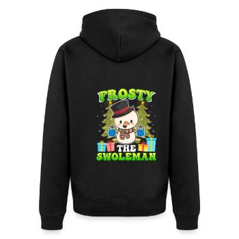 Frosty the Swoleman Snowman Weight Training - Unisex Premium Organic Zip Hoodie - black - Back - Nico (187cm)