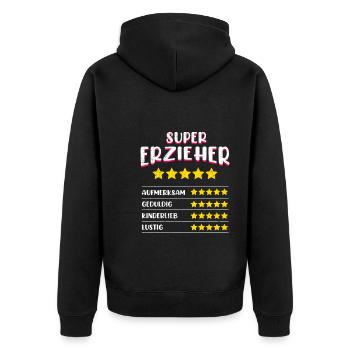 Kindergarten Definition Super Erzieher - Unisex Premium Bio Zip Hoodie - Schwarz - Hinten - Nico (187cm)