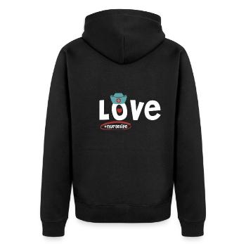 Nurselife Ich liebe meinen Job Krankenschwester - Unisex Premium Bio Zip Hoodie - Schwarz - Hinten - Nico (187cm)