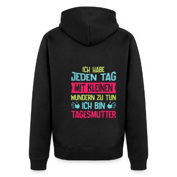 Ich habe jeden Tag mit kleinen Wundern zu tun - Unisex Premium Bio Zip Hoodie - Schwarz - Hinten - Nico (187cm)