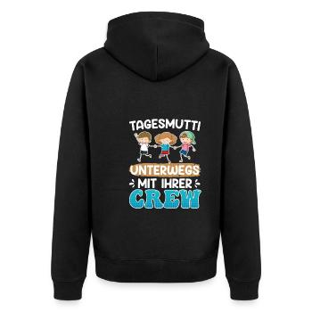 Tagaesmutti unterwegs mit ihrer Crew Tagesmutter - Unisex Premium Bio Zip Hoodie - Schwarz - Hinten - Nico (187cm)
