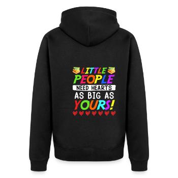 Kleine Menschen brauchen großes Herz Erzieherin - Unisex Premium Bio Zip Hoodie - Schwarz - Hinten - Nico (187cm)