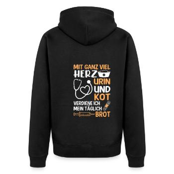 Arbeitsalltag Pflegekraft Krankenschwester - Unisex Premium Bio Zip Hoodie - Schwarz - Hinten - Nico (187cm)